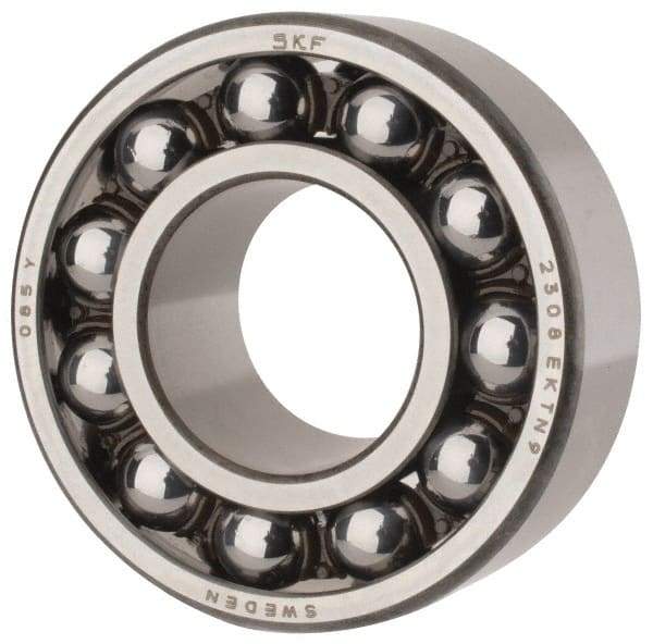 SKF - 40mm Bore Diam, 90mm OD, Open Self Aligning Radial Ball Bearing - 33mm Wide, 2 Rows, Round Bore, 3,600 Lb Static Capacity, 12,100 Lb Dynamic Capacity - Eagle Tool & Supply