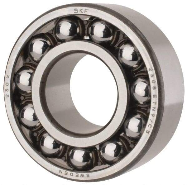SKF - 40mm Bore Diam, 90mm OD, Open Self Aligning Radial Ball Bearing - 33mm Wide, 2 Rows, Round Bore, 3,600 Lb Static Capacity, 12,100 Lb Dynamic Capacity - Eagle Tool & Supply