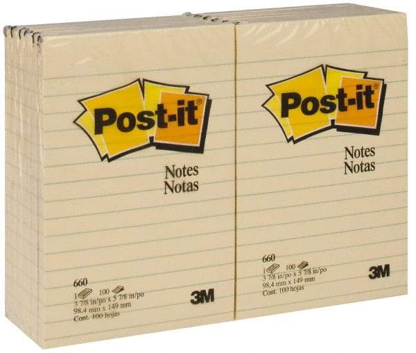 3M - 100 Sheet, 4 x 6", Note Pad/Writing Pad/Notebook - Yellow - Eagle Tool & Supply