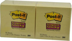 3M - 90 Sheet, 3 x 3", Note Pad/Writing Pad/Notebook - Yellow - Eagle Tool & Supply