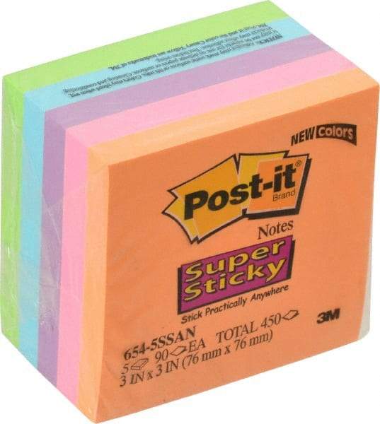 3M - 90 Sheet, 3 x 3", Note Pad/Writing Pad/Notebook - Neon Colors - Eagle Tool & Supply