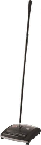 Rubbermaid - 7-1/2" Sweeping Width, Dual Brush Walk Behind Sweeper - Manual Push, Rubber Wheels, Nylon Bristles - Eagle Tool & Supply