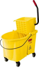 Rubbermaid - 44 Qt Plastic Bucket & Wringer - 26.3333" Long x 38-1/8" High x 18-1/8" Wide, Yellow - Eagle Tool & Supply