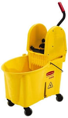 Rubbermaid - 44 Qt Plastic Bucket & Wringer - 26-3/4" Long x 38-3/4" High x 18-1/8" Wide, Yellow - Eagle Tool & Supply