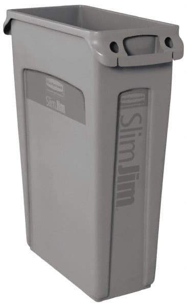 Rubbermaid - 23 Gal Gray Rectangle Trash Can - Polyethylene, 30" High x 22" Long x 11" Wide - Eagle Tool & Supply