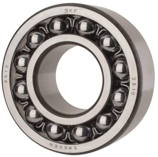 SKF - 50mm Bore Diam, 110mm OD, Open Self Aligning Radial Ball Bearing - 40mm Wide, 2 Rows, Round Bore, 4,500 Lb Static Capacity, 14,300 Lb Dynamic Capacity - Eagle Tool & Supply
