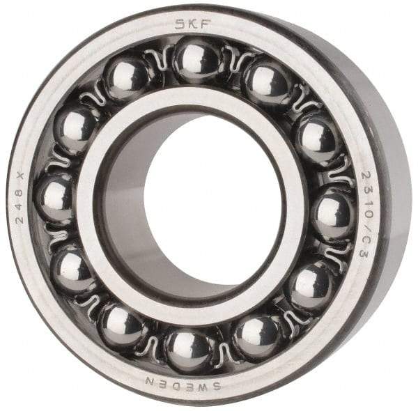 SKF - 50mm Bore Diam, 110mm OD, Open Self Aligning Radial Ball Bearing - 40mm Wide, 2 Rows, Round Bore, 4,500 Lb Static Capacity, 14,300 Lb Dynamic Capacity - Eagle Tool & Supply