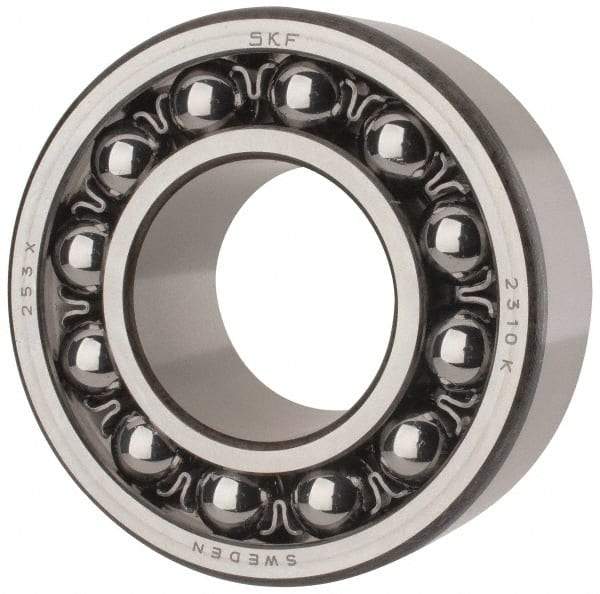 SKF - 50mm Bore Diam, 110mm OD, Open Self Aligning Radial Ball Bearing - 40mm Wide, 2 Rows, Round Bore, 4,500 Lb Static Capacity, 14,300 Lb Dynamic Capacity - Eagle Tool & Supply