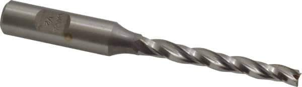 Made in USA - 0.5° Taper Angle per Side, 1/4" Small End Diam, 2-1/4" LOC, High Speed Steel 3 Flute Tapered Square End Mill - 4-1/4" OAL, 1/2" Shank Diam, Spiral Flute - Eagle Tool & Supply