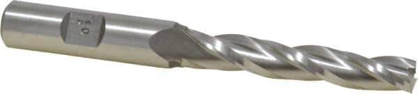 Made in USA - 0.5° Taper Angle per Side, 3/8" Small End Diam, 2-1/4" LOC, High Speed Steel 3 Flute Tapered Square End Mill - 4-1/4" OAL, 1/2" Shank Diam, Spiral Flute - Eagle Tool & Supply