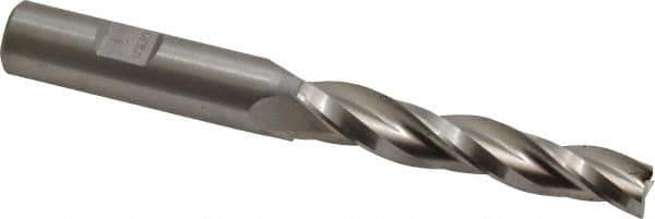 Made in USA - 1° Taper Angle per Side, 3/8" Small End Diam, 2-1/4" LOC, High Speed Steel 3 Flute Tapered Square End Mill - 4-1/4" OAL, 1/2" Shank Diam, Spiral Flute - Eagle Tool & Supply