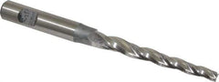 Made in USA - 1.5° Taper Angle per Side, 3/16" Small End Diam, 2-1/4" LOC, High Speed Steel 3 Flute Tapered Square End Mill - 4-1/4" OAL, 3/8" Shank Diam, Spiral Flute - Eagle Tool & Supply