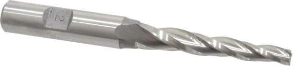 Made in USA - 2° Taper Angle per Side, 1/4" Small End Diam, 2-1/4" LOC, High Speed Steel 3 Flute Tapered Square End Mill - 4-1/4" OAL, 1/2" Shank Diam, Spiral Flute - Eagle Tool & Supply