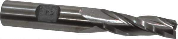 Made in USA - 2° Taper Angle per Side, 3/8" Small End Diam, 1-1/4" LOC, High Speed Steel 3 Flute Tapered Square End Mill - 3-1/4" OAL, 1/2" Shank Diam, Spiral Flute - Eagle Tool & Supply