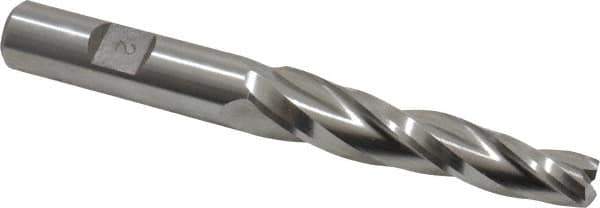 Made in USA - 2° Taper Angle per Side, 3/8" Small End Diam, 2-1/4" LOC, High Speed Steel 3 Flute Tapered Square End Mill - 4-1/4" OAL, 1/2" Shank Diam, Spiral Flute - Eagle Tool & Supply