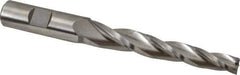 Made in USA - 2° Taper Angle per Side, 3/8" Small End Diam, 3-1/4" LOC, High Speed Steel 3 Flute Tapered Square End Mill - 5-1/2" OAL, 5/8" Shank Diam, Spiral Flute - Eagle Tool & Supply