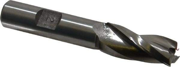 Made in USA - 2° Taper Angle per Side, 1/2" Small End Diam, 1-1/4" LOC, High Speed Steel 3 Flute Tapered Square End Mill - 3-1/8" OAL, 1/2" Shank Diam, Spiral Flute - Eagle Tool & Supply