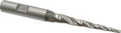 Made in USA - 3° Taper Angle per Side, 3/32" Small End Diam, 2" LOC, High Speed Steel 3 Flute Tapered Square End Mill - 3-3/4" OAL, 3/8" Shank Diam, Spiral Flute - Eagle Tool & Supply