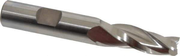 Made in USA - 3° Taper Angle per Side, 3/8" Small End Diam, 1-1/4" LOC, High Speed Steel 3 Flute Tapered Square End Mill - 3-1/4" OAL, 1/2" Shank Diam, Spiral Flute - Eagle Tool & Supply