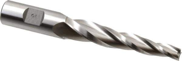 Made in USA - 3° Taper Angle per Side, 3/8" Small End Diam, 3-1/4" LOC, High Speed Steel 3 Flute Tapered Square End Mill - 5-1/2" OAL, 3/4" Shank Diam, Spiral Flute - Eagle Tool & Supply