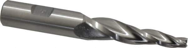 Made in USA - 5° Taper Angle per Side, 1/4" Small End Diam, 2-1/4" LOC, High Speed Steel 3 Flute Tapered Square End Mill - 4-1/4" OAL, 5/8" Shank Diam - Eagle Tool & Supply