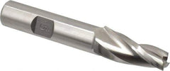 Made in USA - 5° Taper Angle per Side, 3/8" Small End Diam, 1-1/4" LOC, High Speed Steel 3 Flute Tapered Square End Mill - 3-1/4" OAL, 1/2" Shank Diam, Spiral Flute - Eagle Tool & Supply