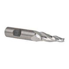 Made in USA - 7° Taper Angle per Side, 3/16" Small End Diam, 1-1/4" LOC, High Speed Steel 3 Flute Tapered Square End Mill - 3-1/8" OAL, 1/2" Shank Diam, Spiral Flute - Eagle Tool & Supply