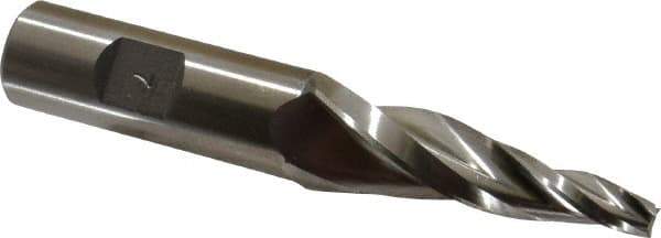 Made in USA - 7° Taper Angle per Side, 1/4" Small End Diam, 2-1/4" LOC, High Speed Steel 3 Flute Tapered Square End Mill - 4-1/2" OAL, 3/4" Shank Diam, Spiral Flute - Eagle Tool & Supply