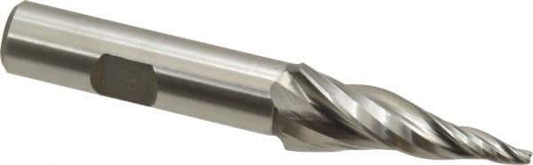 Made in USA - 10° Taper Angle per Side, 3/32" Small End Diam, 1-1/2" LOC, High Speed Steel 3 Flute Tapered Square End Mill - 3-1/2" OAL, 1/2" Shank Diam, Spiral Flute - Eagle Tool & Supply