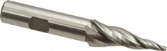 Made in USA - 10° Taper Angle per Side, 3/32" Small End Diam, 1-1/2" LOC, High Speed Steel 3 Flute Tapered Square End Mill - 3-1/2" OAL, 1/2" Shank Diam, Spiral Flute - Eagle Tool & Supply