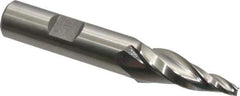 Made in USA - 10° Taper Angle per Side, 1/8" Small End Diam, 1-1/4" LOC, High Speed Steel 3 Flute Tapered Square End Mill - 3-1/4" OAL, 1/2" Shank Diam, Spiral Flute - Eagle Tool & Supply