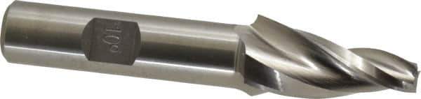 Made in USA - 10° Taper Angle per Side, 1/4" Small End Diam, 1-1/4" LOC, High Speed Steel 3 Flute Tapered Square End Mill - 3-1/4" OAL, 1/2" Shank Diam, Spiral Flute - Eagle Tool & Supply