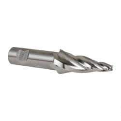 Made in USA - 10° Taper Angle per Side, 1/4" Small End Diam, 2-1/4" LOC, High Speed Steel 3 Flute Tapered Square End Mill - 4-1/2" OAL, 3/4" Shank Diam, Spiral Flute - Eagle Tool & Supply