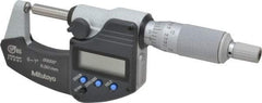 Mitutoyo - 25.4mm Max Measurement, Spherical Face Micrometer - Accuracy Up to 0.0001 Inch, Data Output, 0.0001 Inch Resolution, Electronic Operation, Ratchet Stop Thimble, IP65 Water Resistance Rating, SR44 Battery - Eagle Tool & Supply