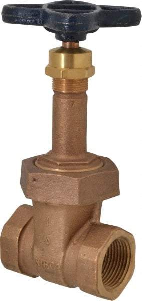 NIBCO - 1" Pipe, Class 125, Threaded Bronze Solid Wedge Rising Stem Gate Valve - 200 WOG, 125 WSP, Union Bonnet - Eagle Tool & Supply