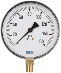 Wika - 4" Dial, 1/4 Thread, 0-160 Scale Range, Pressure Gauge - Lower Connection Mount, Accurate to 3-2-3% of Scale - Eagle Tool & Supply