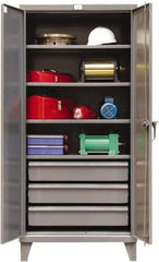 Strong Hold - 4 Shelf 3 Bin Locking Storage Cabinet - Steel, 36" Wide x 24" Deep x 78" High, Dark Gray - Eagle Tool & Supply