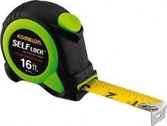 Komelon - 16' x 3/4" Yellow Steel Blade Tape Measure - 1/16" Graduation, Inch Graduation Style, High-Visibility Green/Black ABS Plastic Case - Eagle Tool & Supply