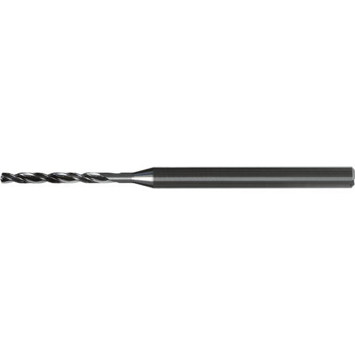 1.7 mm Dia. × 4 mm Shank × 18.9 mm Flute Length × 64 mm OAL, 8xD, 140°, AlTiN Nano, 2 Flute, Coolant Thru, Straight / Cylindrical Solid Carbide Drill