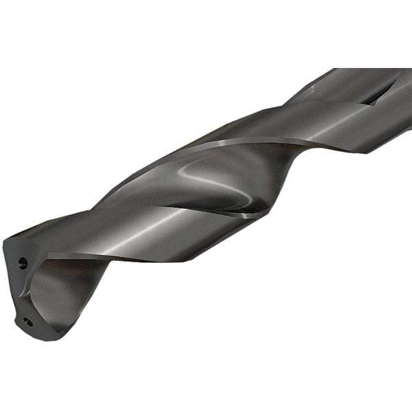 Iscar - 0.687" Spiral Flute Solid Carbide Screw Machine Drill Bit - TiAlN Finish, Right Hand Cut, 2.35" Flute Length, 4.36" OAL, Straight Shank, Through Coolant - Eagle Tool & Supply