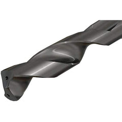 Iscar - 0.687" Spiral Flute Solid Carbide Screw Machine Drill Bit - TiAlN Finish, Right Hand Cut, 2.35" Flute Length, 4.36" OAL, Straight Shank, Through Coolant - Eagle Tool & Supply