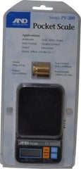 A&D Engineering - 0.2 Kg Capacity, LCD Pocket Scale - 0.1 g & 0.005 oz Graduation, Battery - Eagle Tool & Supply