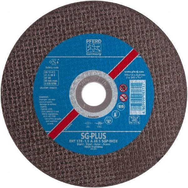 PFERD - 4-1/2" 60 Grit Aluminum Oxide Cutoff Wheel - 0.03" Thick, 7/8" Arbor, Use with Angle Grinders - Eagle Tool & Supply