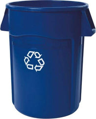 Rubbermaid - 44 Gal Blue Round Recycling Container - Polyethylene, Recycle Symbol Graphic - Eagle Tool & Supply