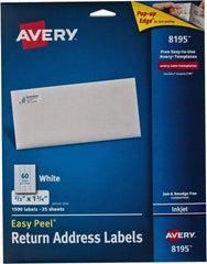 AVERY - 0.6" Wide x 1-3/4" Long, White Paper Return Address Label - For Inkjet Printers - Eagle Tool & Supply