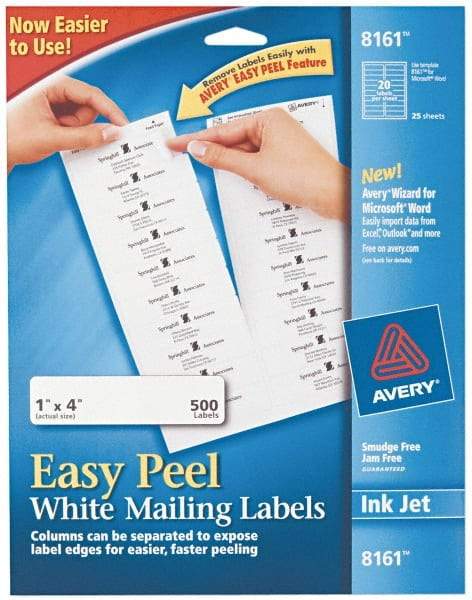 AVERY - 1" Wide x 4" Long, White Paper Shipping Label - For Inkjet Printers - Eagle Tool & Supply