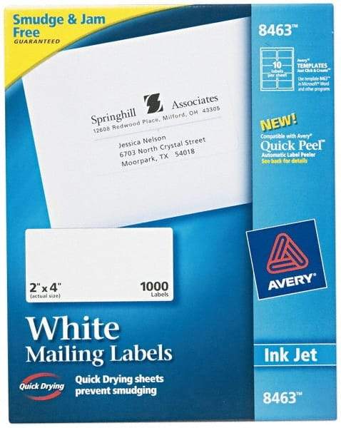 AVERY - 2" Wide x 4" Long, White Paper Shipping Label - For Inkjet Printers - Eagle Tool & Supply