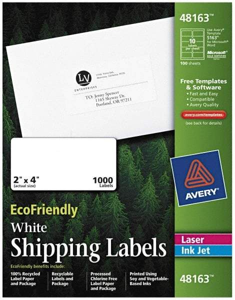 AVERY - 2" Wide x 4" Long, White Paper Shipping Label - For Laser/Inkjet Printers - Eagle Tool & Supply