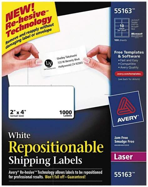 AVERY - 2" Wide x 4" Long, White Paper Shipping Label - For Laser Printers - Eagle Tool & Supply