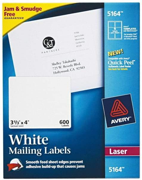 AVERY - 4" Long, White Paper Shipping Label - For Laser Printers - Eagle Tool & Supply